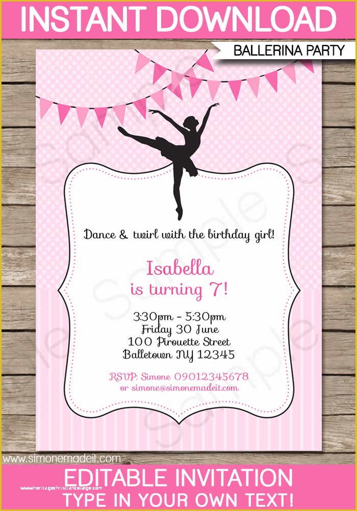 Free Birthday Invitations Templates to Print Of Ballerina Party Invitations Template