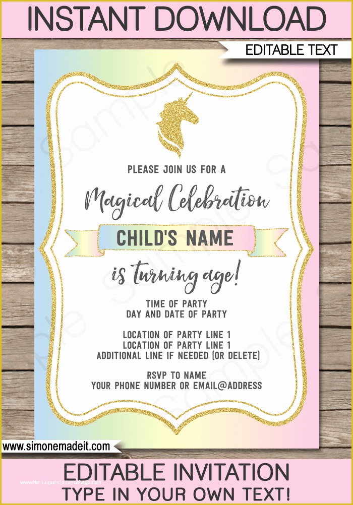 Free Birthday Invitations Templates to Print Of Unicorn Party Invitations Template