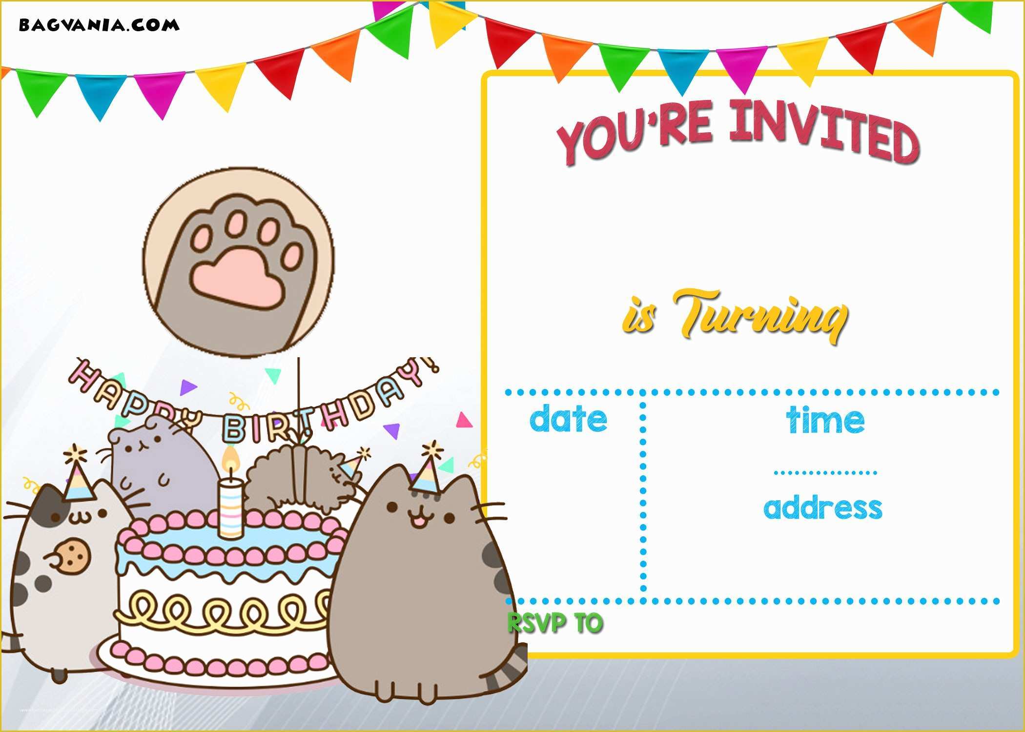 Free Birthday Party Invitation Templates Of Free Printable Pusheen Birthday Invitation Template