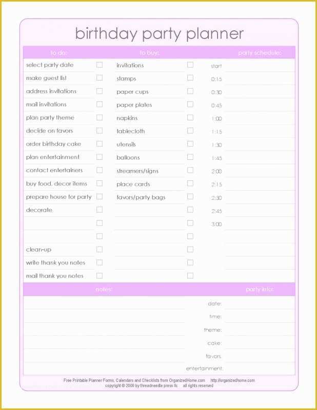 Free Birthday Party Planning Templates Of Free Checklist Template