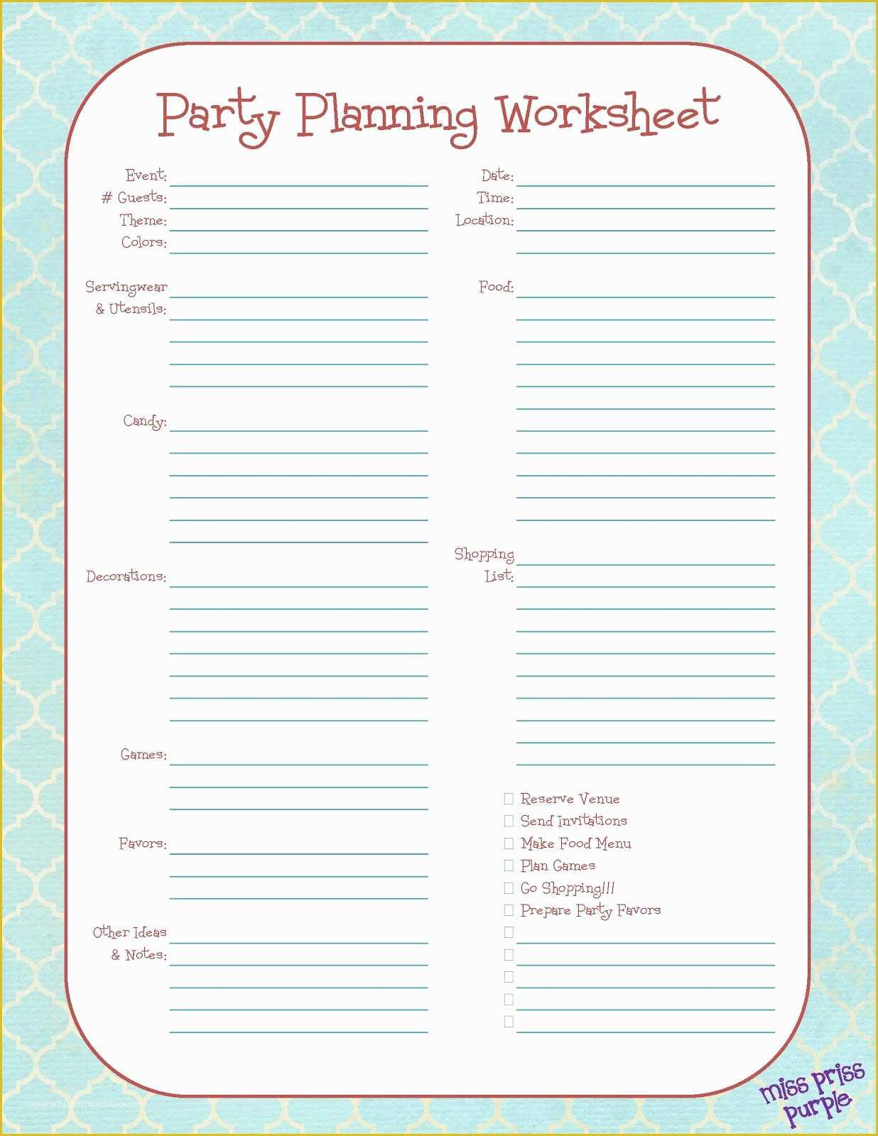 Free Birthday Party Planning Templates Of Miss Priss Purple Tutorials & Printables