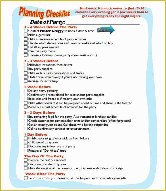 Free Birthday Party Planning Templates Of Party Plan Template
