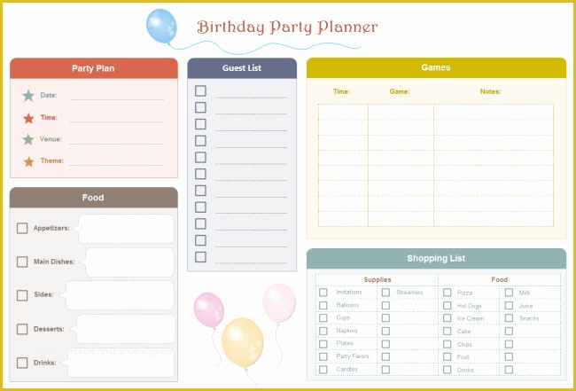 Free Birthday Party Planning Templates Of Printable Birthday Party Checklist Templates