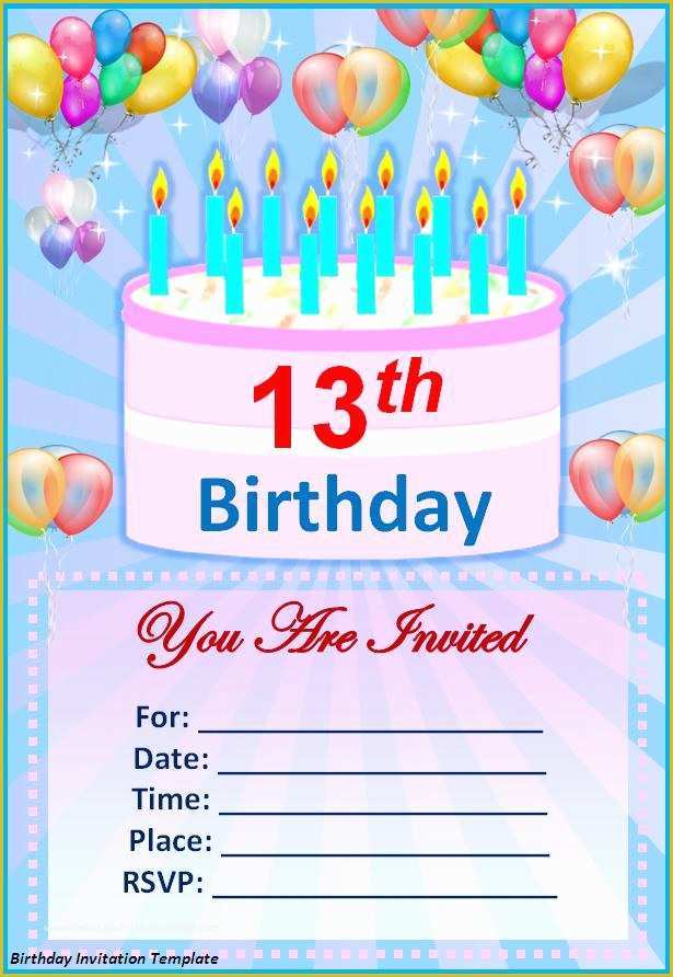 Free Birthday Templates with Photo Of 13th Birthday Invitation Templates