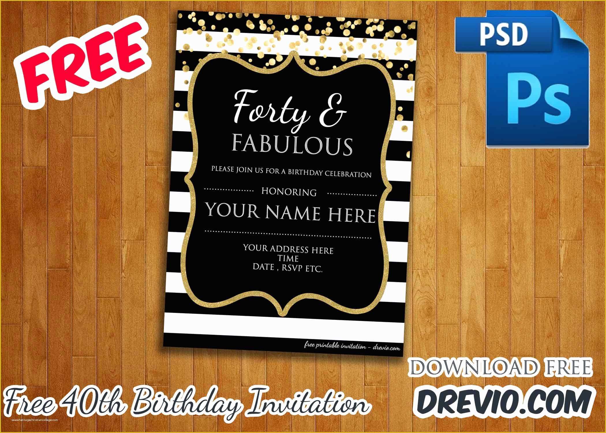 Free Birthday Templates with Photo Of forty & Fabulous 40th Birthday Invitation Template – Psd