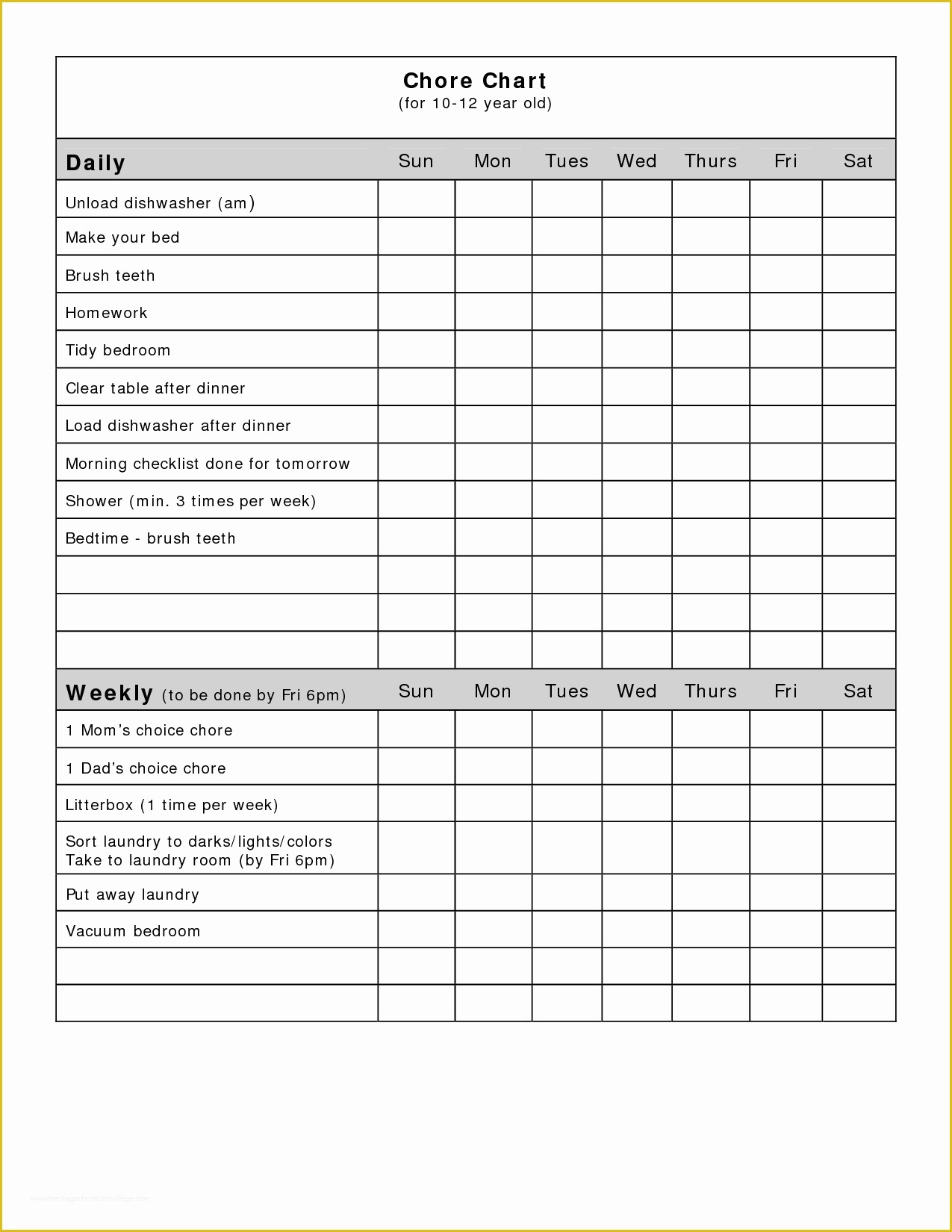 Free Blank Chart Templates Of Free Blank Chore Charts Templates