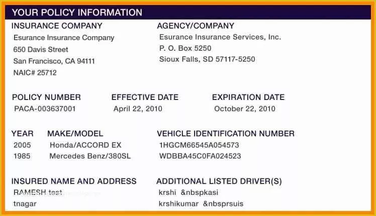 Free Blank Insurance Card Template Of Auto Insurance Card ...