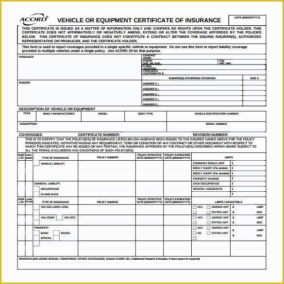 Free Blank Insurance Card Template Of Blank Acord Certificate Insurance