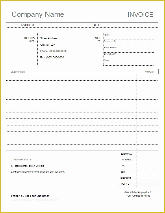 Free Blank Invoice Template Excel Of Blank Invoice Template Printable