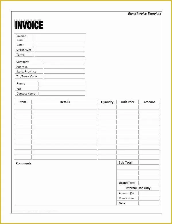 Free Blank Invoice Template Excel Of Blank Invoice Template Printable Word Excel Invoice