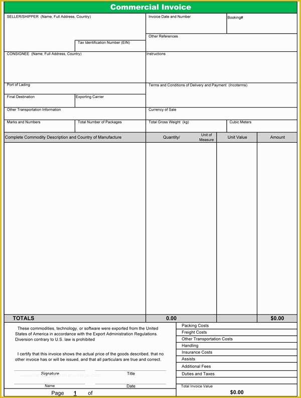 Free Blank Invoice Template Excel Of Mercial Invoice Template Excel
