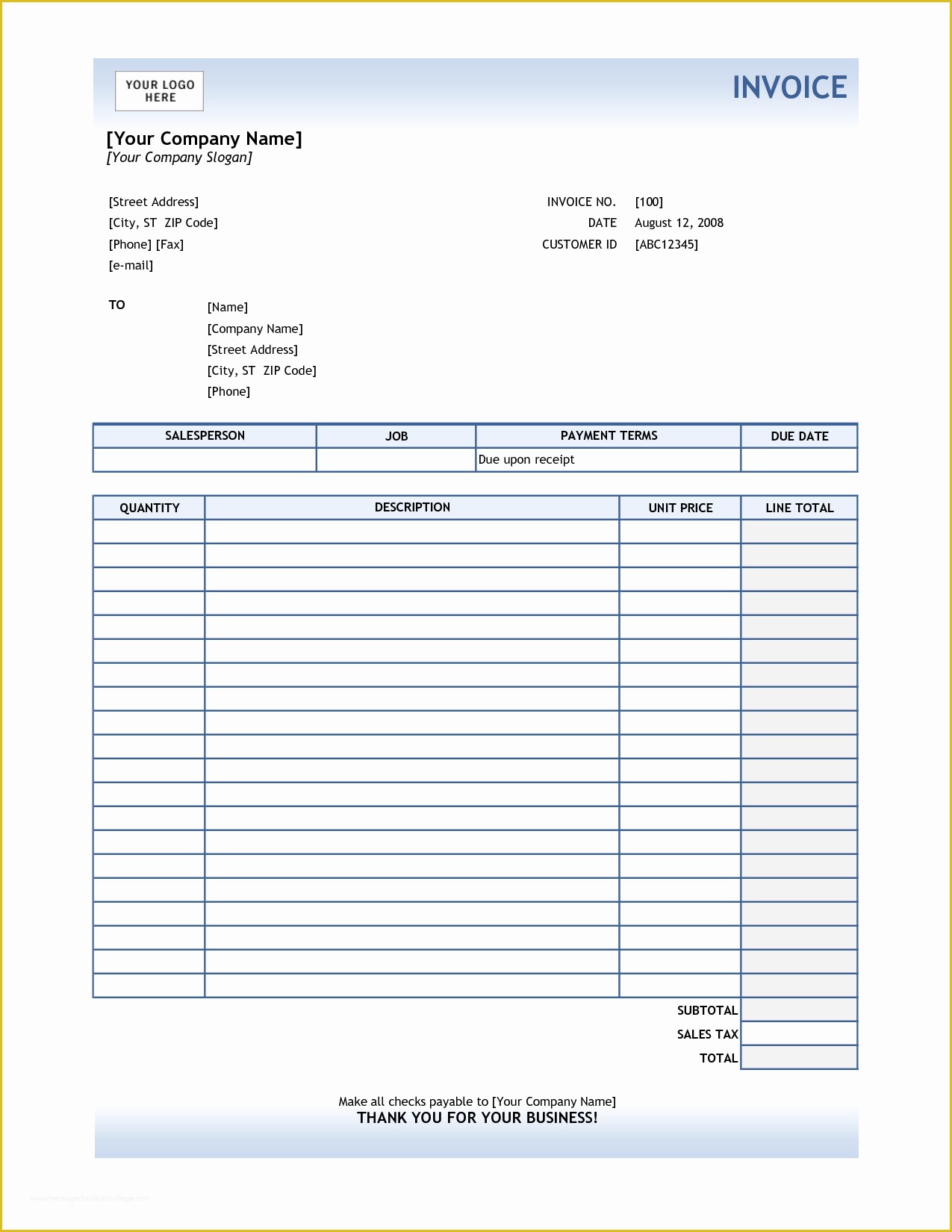 Free Blank Invoice Template Excel Of Service Invoice Template Excel