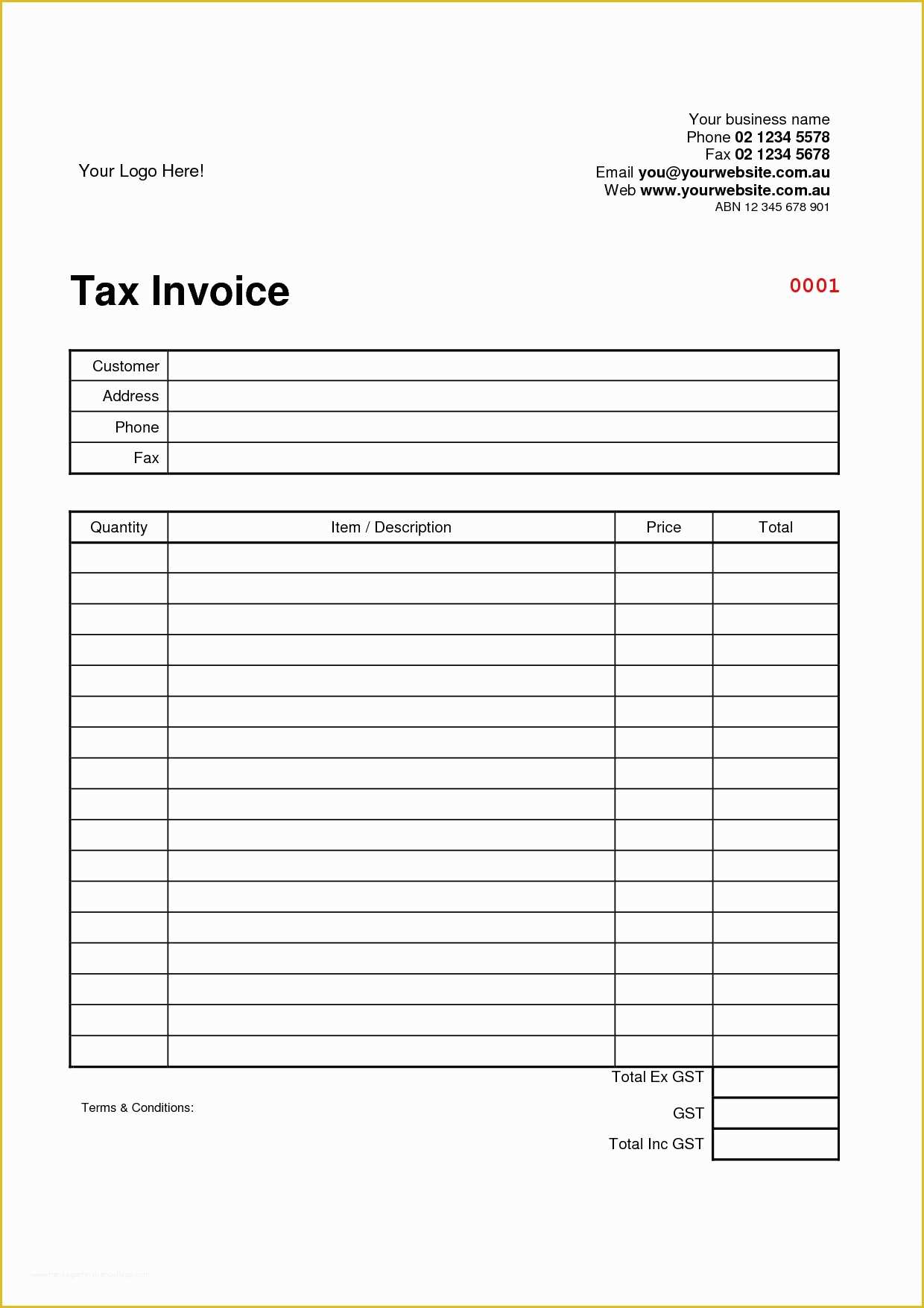 Free Blank Invoice Template Excel Of Tax Invoice Template Word Doc