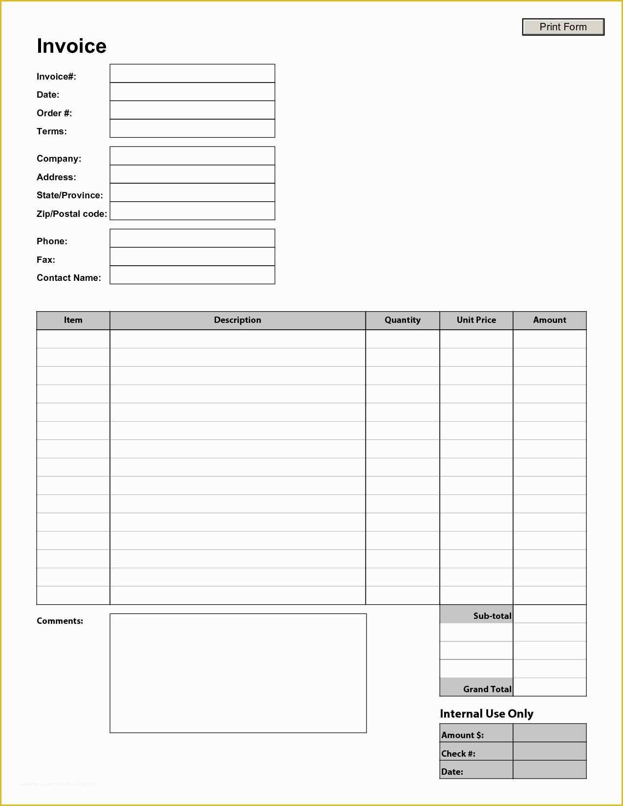 Free Blank Invoice Template Of Free Printable Invoice Template Blank Invoice Template
