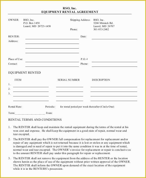 Free Blank Lease Agreement Template Of 11 Equipment Rental Agreement Doc Pdf