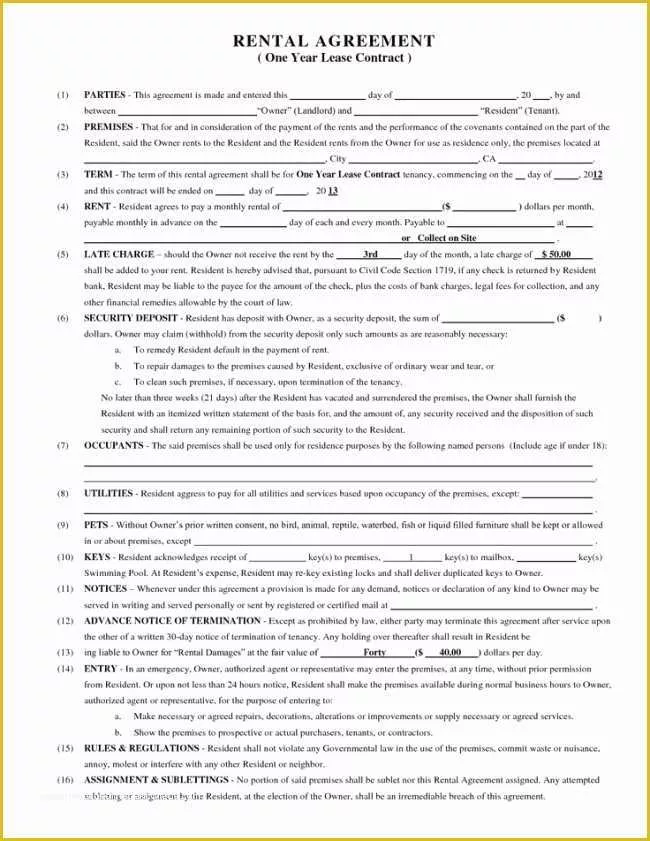 Free Blank Lease Agreement Template Of 38 Editable Blank Rental and Lease Agreements Ready to