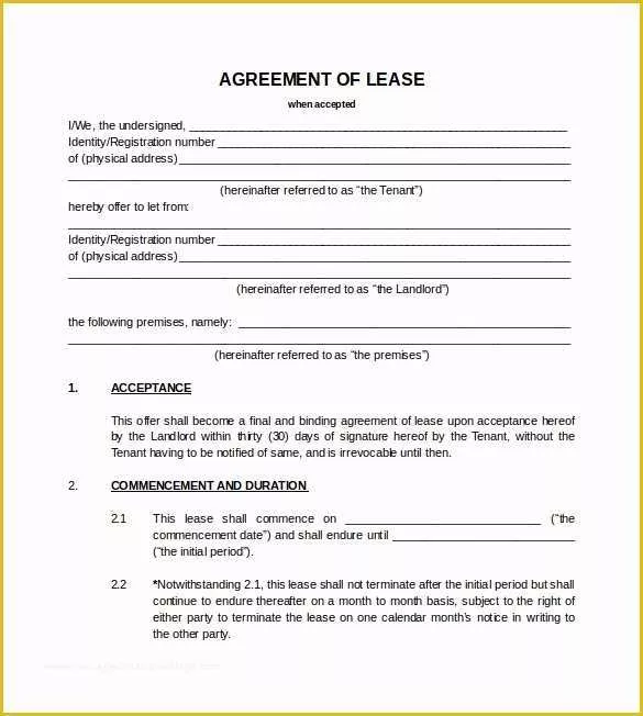 Free Blank Lease Agreement Template Of 7 Sample Blank Lease Agreements