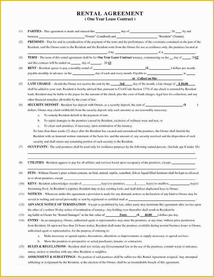 Free Blank Lease Agreement Template Of Editable Blank Rental Agreement Example for E Year Lease