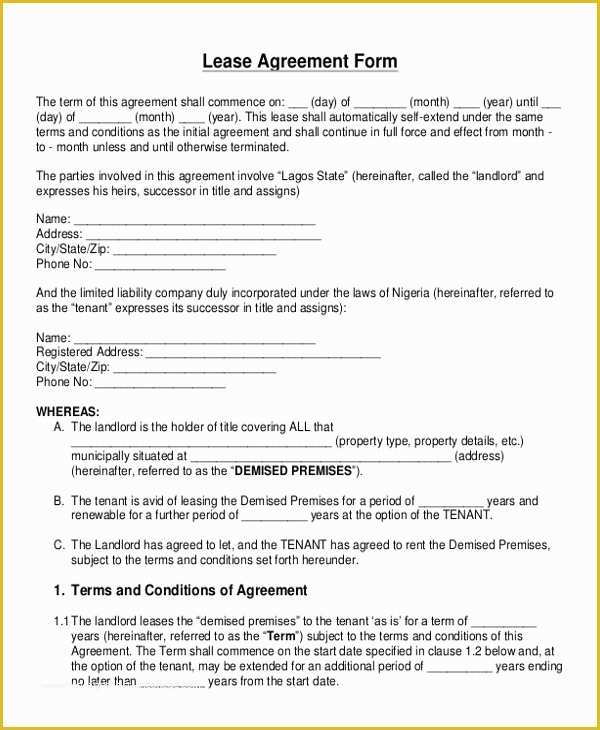Free Blank Lease Agreement Template Of Sample Blank Lease Agreement form 10 Free Documents In