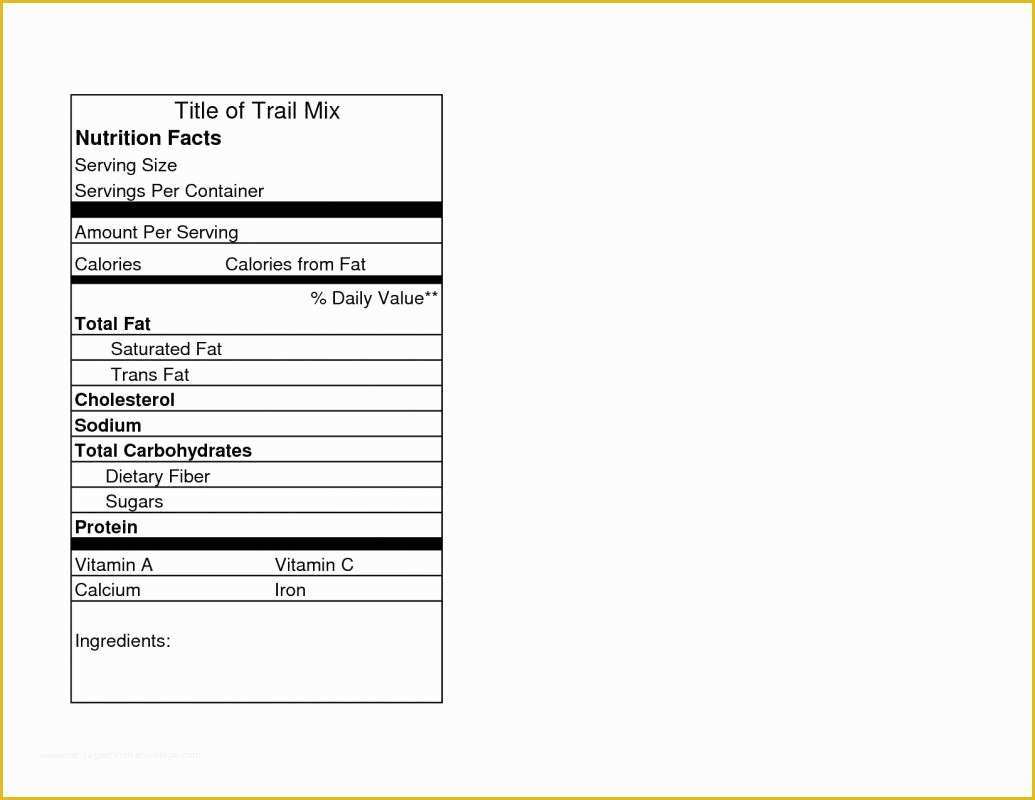 Free Blank Nutrition Label Template Of Nutrition Label Templates