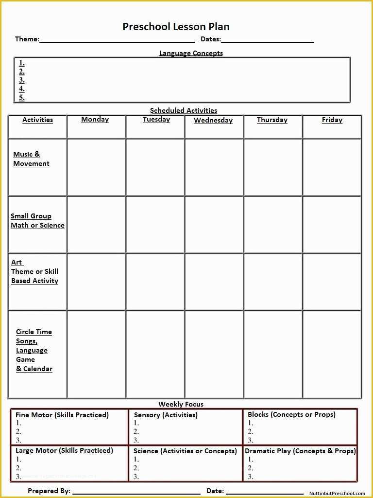 Free Blank Preschool Lesson Plan Templates Of Blank Printable Lesson Plan Sheet