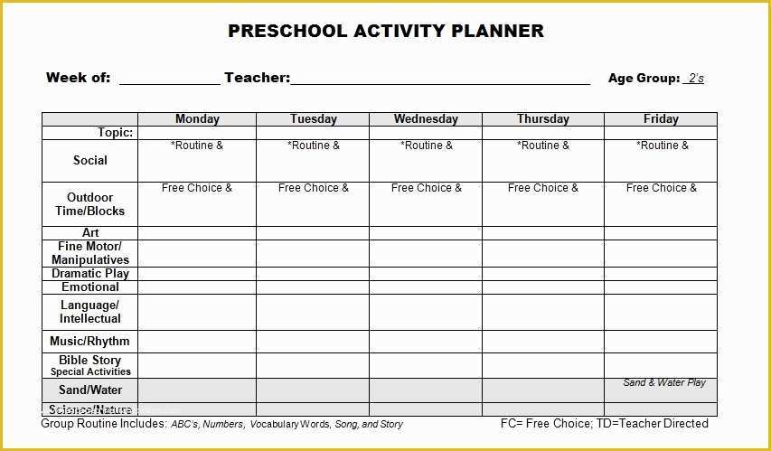 Free Blank Preschool Lesson Plan Templates Of Free Preschool Lesson Plan Template Printable