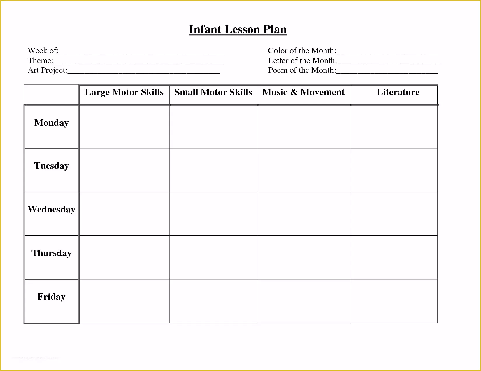 Free Blank Preschool Lesson Plan Templates Of Infant Blank Lesson Plan Sheets