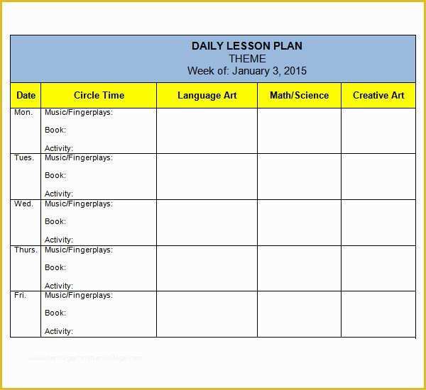 Free Blank Preschool Lesson Plan Templates Of Preschool Lesson Plan Template 10 Download Free