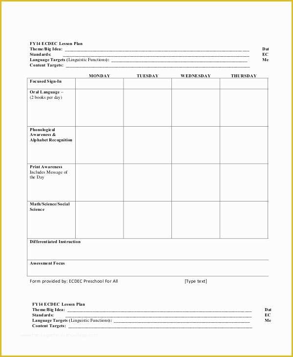 Free Blank Preschool Lesson Plan Templates Of Preschool Lesson Plan Template 10 Free Word Pdf Psd