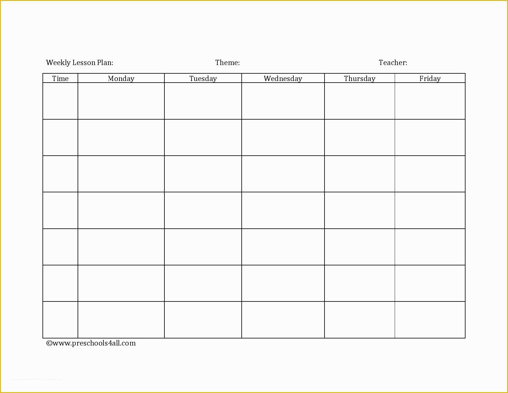 Free Blank Preschool Lesson Plan Templates Of Preschool Lesson Plan Template Lesson Plan Book Template