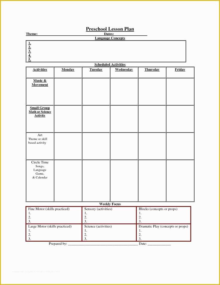 Free Blank Preschool Lesson Plan Templates Of Printable Lesson Plan Template Nuttin but Preschool