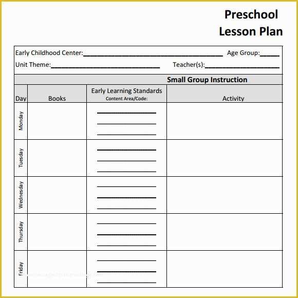 Free Blank Preschool Lesson Plan Templates Of Sample Preschool Lesson Plan 10 Pdf Word formats