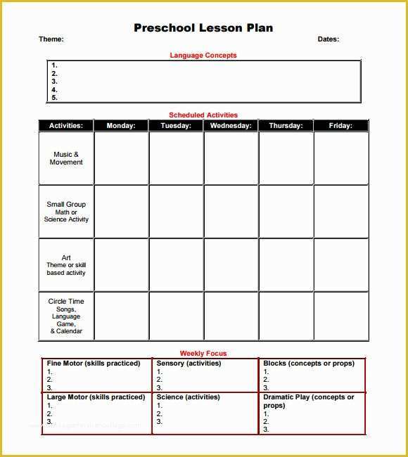 Free Blank Preschool Lesson Plan Templates Of Sample Preschool Lesson Plan 10 Pdf Word formats