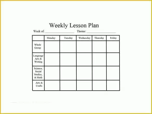 Free Blank Preschool Lesson Plan Templates Of Weekly Lesson Plan Template 8 Free Word Excel Pdf