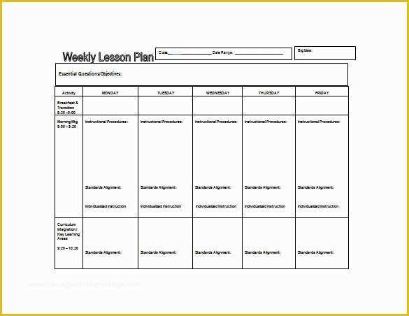 Free Blank Preschool Lesson Plan Templates Of Weekly Lesson Plan Template 8 Free Word Excel Pdf