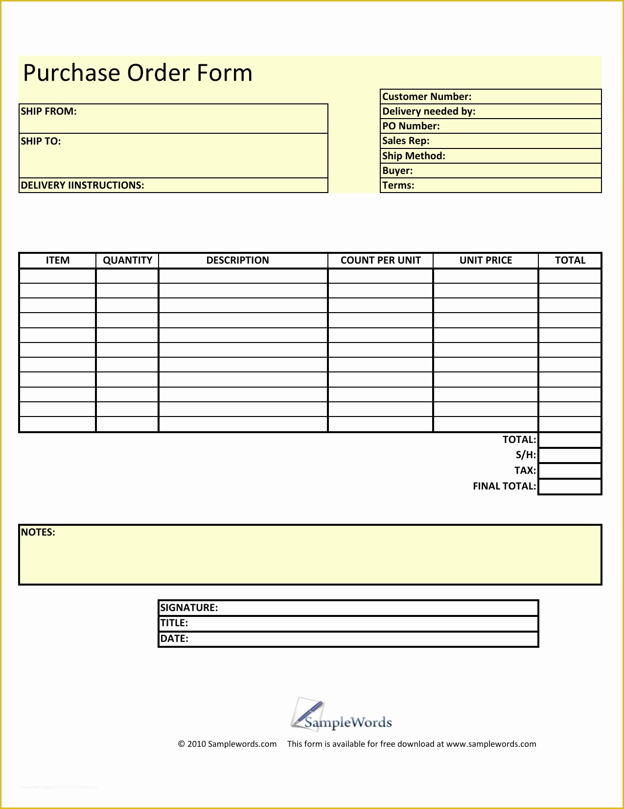 Free Blank Purchase order Template Of Download Blank Purchase order form Template Excel