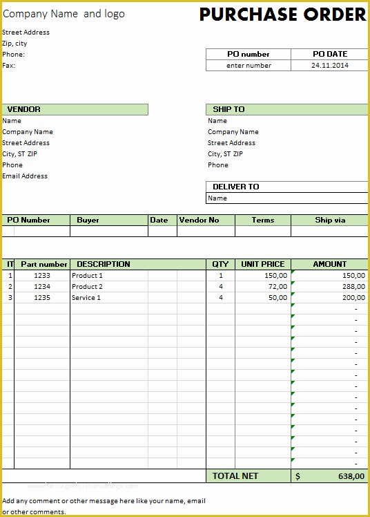 Free Blank Purchase order Template Of Excel Template Free Purchase order Template for