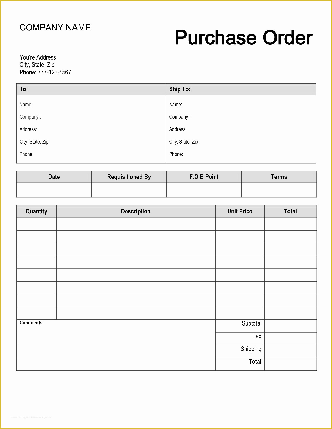 Free Blank Purchase order Template Of Free Printable Purchase order form Purchase order