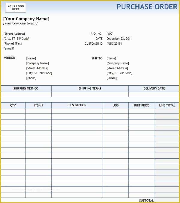 Free Blank Purchase order Template Of Purchase order form