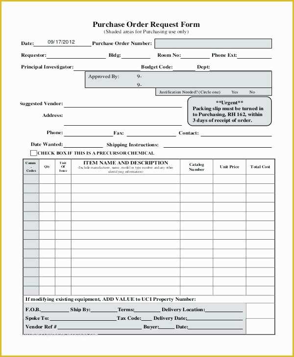 Free Blank Purchase order Template Of Purchase order form Template Excel Product Sample