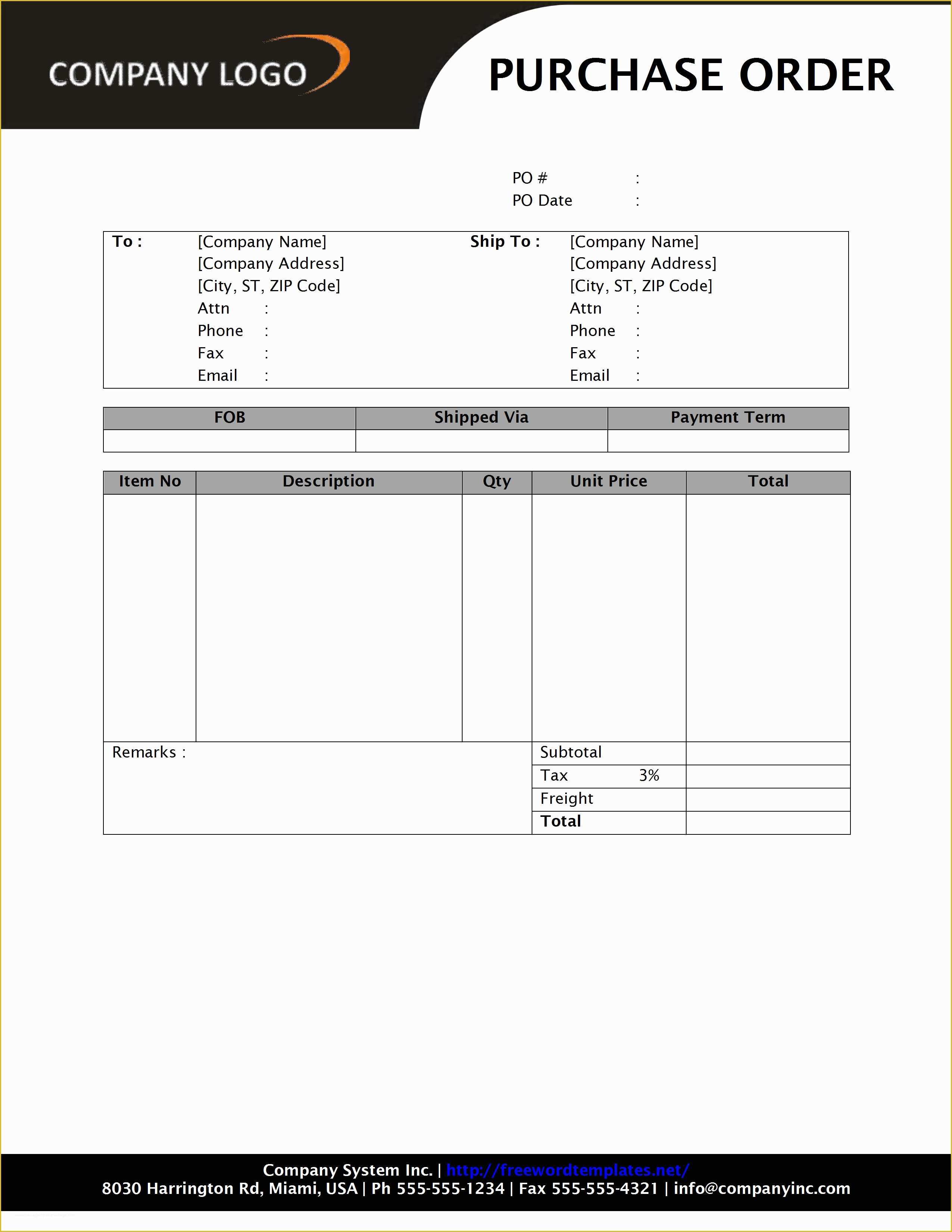 Free Blank Purchase order Template Of Purchase order Template