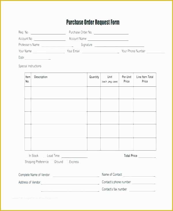 Free Blank Purchase order Template Of Word Purchase Blank Purchase order Template Free