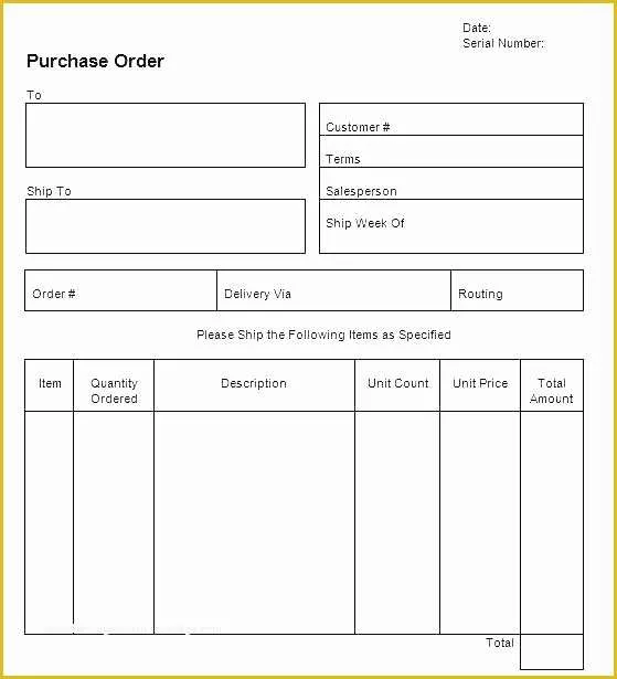 Free Blank Purchase order Template Of Word Purchase Blank Purchase order Template Free