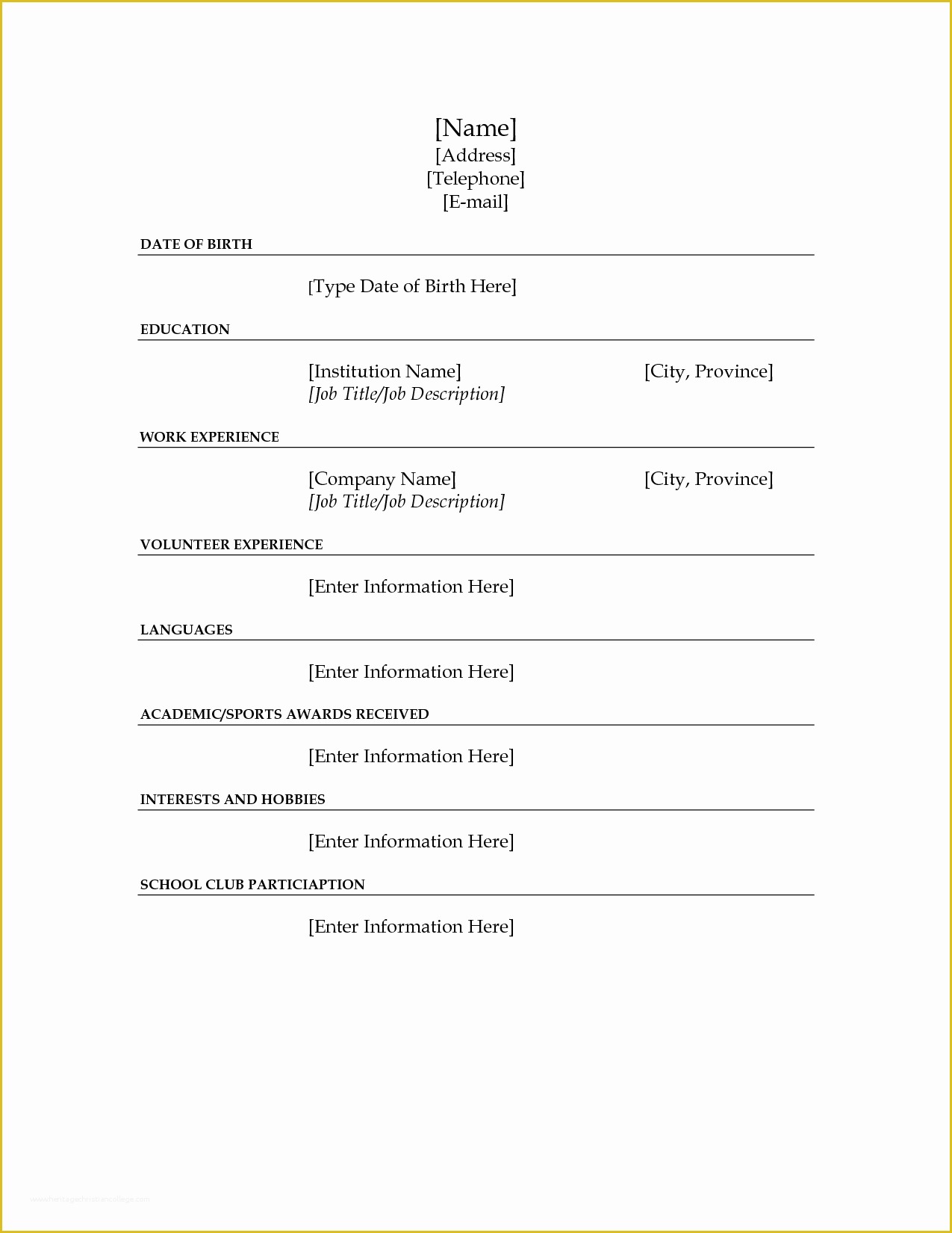 Free Blank Resume Templates Printable Of 10 Best Of Blank Resume Template Worksheet Free