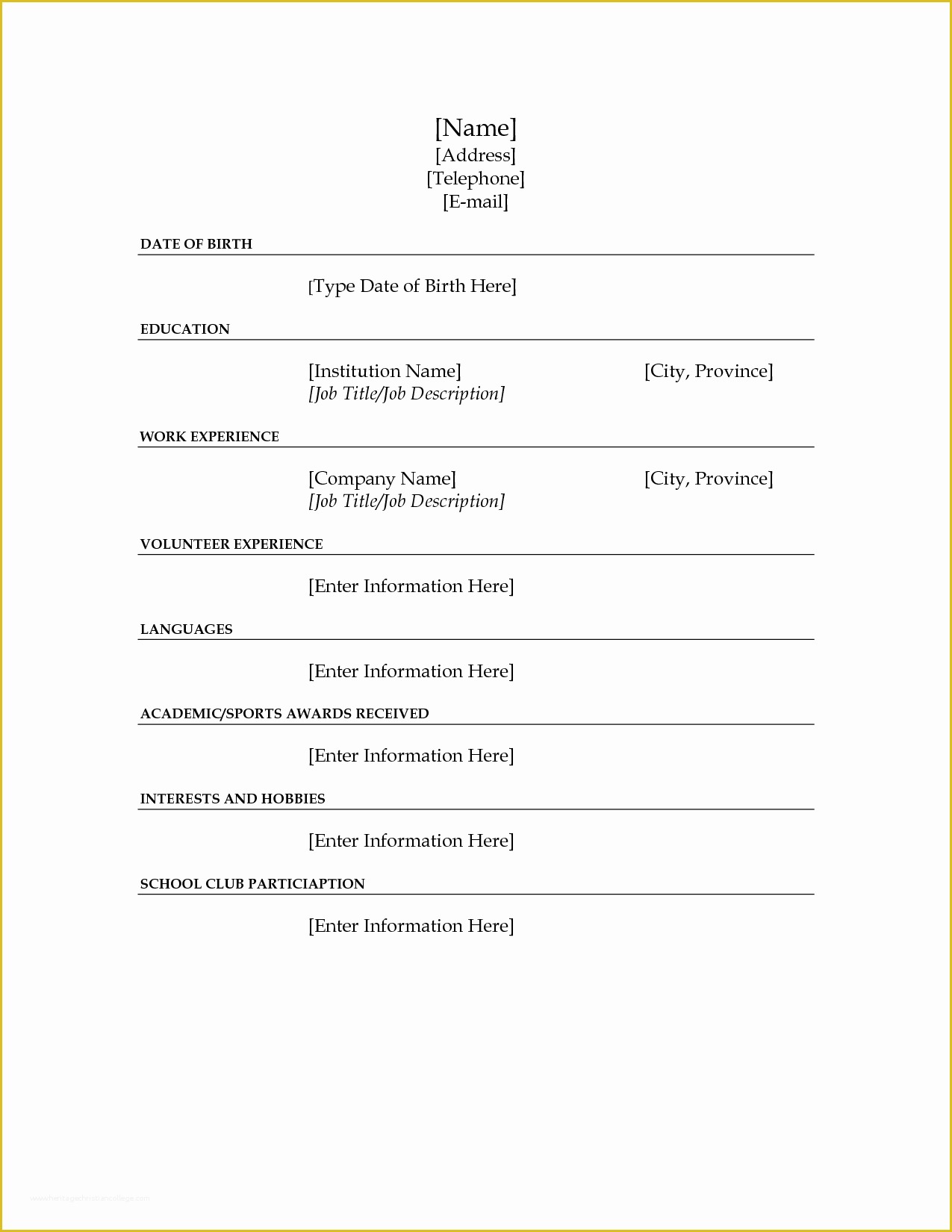 Free Blank Resume Templates Printable Of 10 Best Of Blank Resume Template Worksheet Free