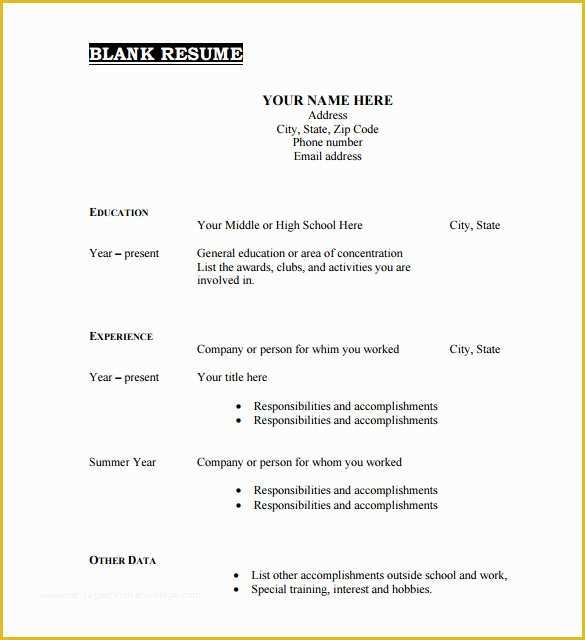 Free Blank Resume Templates Printable Of 46 Blank Resume Templates Doc Pdf
