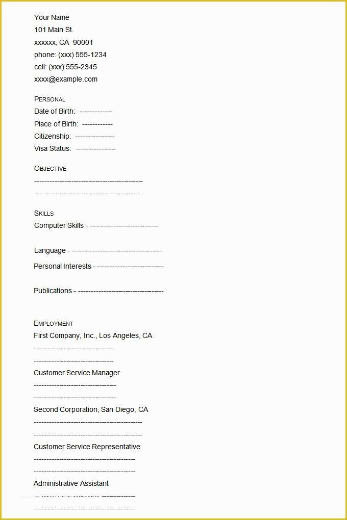 Free Blank Resume Templates Printable Of 46 Blank Resume Templates Doc Pdf