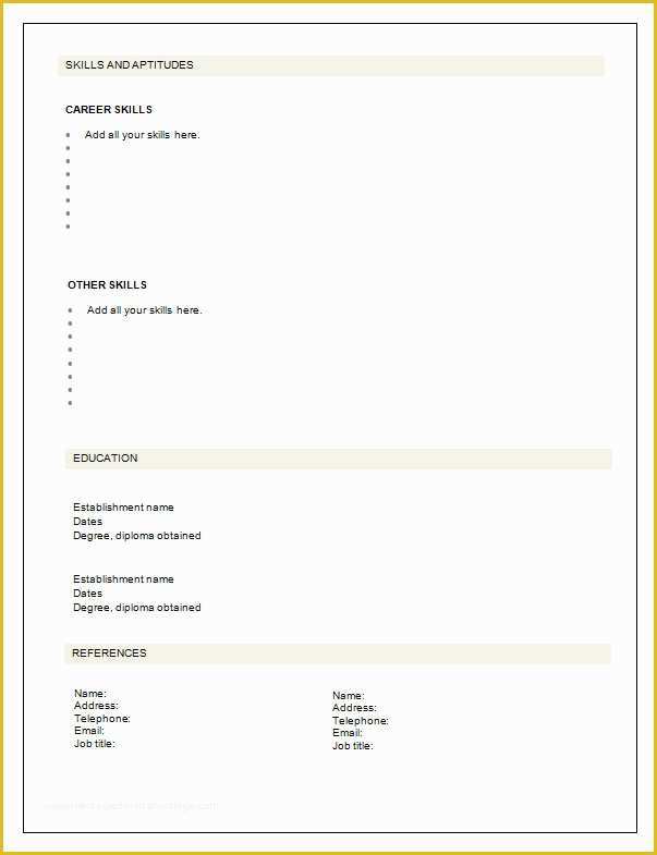 Free Blank Resume Templates Printable Of 7 Free Blank Cv Resume Templates for – Free Cv