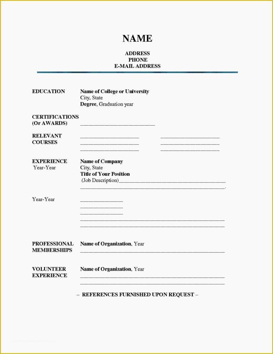 Free Blank Resume Templates Printable Of Fill In Blank Printable Resume Resume Template