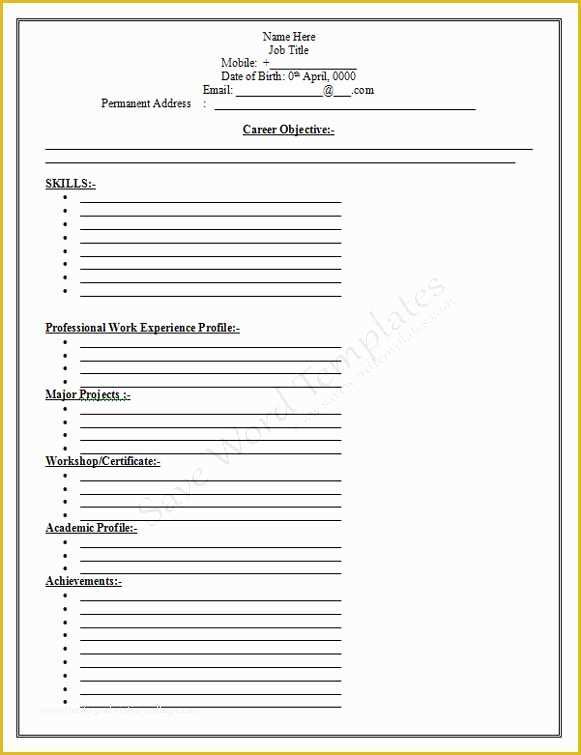 Free Blank Resume Templates Printable Of Free Printable Fill In the Blank Resume Templates